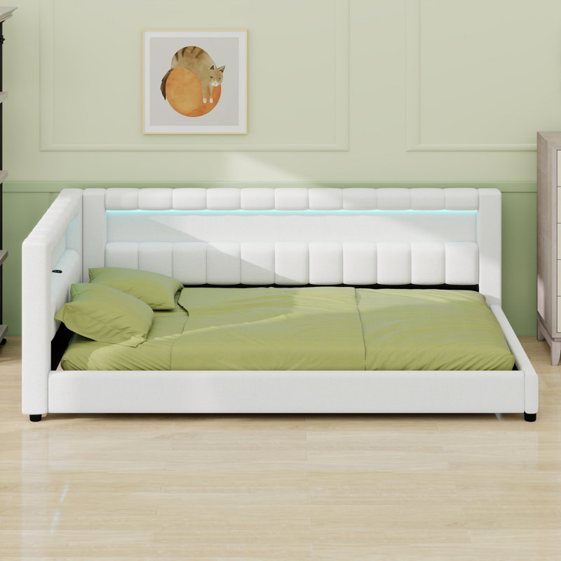 Lit plateforme avec ports USB intégrés, charge pratique pour les appareils, Simple extra long, Blanc
