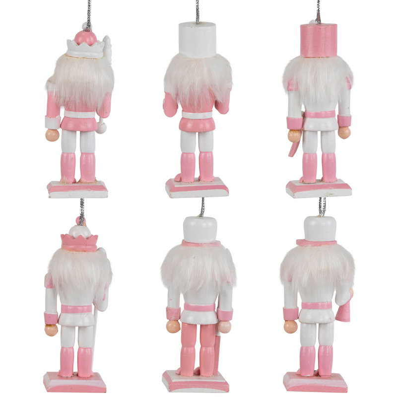 Nutcracker Soldier Christmas Ornaments - 3.25" - Pink And White - Set Of 6