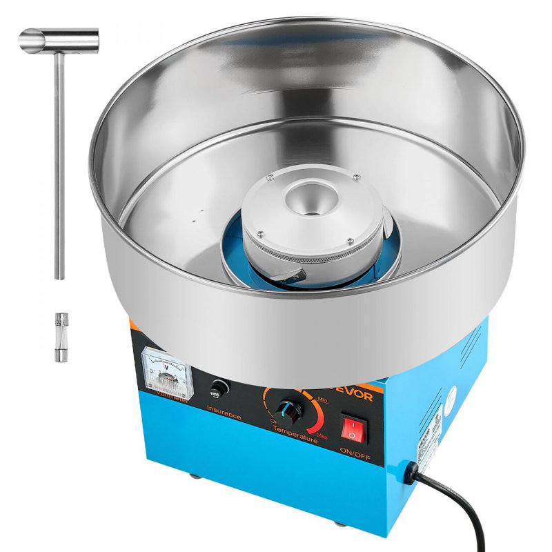 Machine à barbe à papa commerciale, machine à barbe à papa électrique 1000W, facile à utiliser avec un bol en acier inoxydable de 15 pouces et une cuillère à sucre, fait des bonbons durs pour l'anniversaire des enfants à la maison, fête de famille, bleu