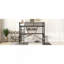 Lit mezzanine double en métal et panneau de fibres à densité moyenne avec bureau et tablette, noir