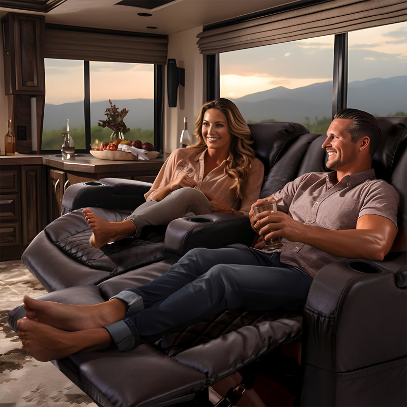 57" Rv Loveseat Recliner Sofa, Home Theater Seating With 3 Arms And 2 Pillows, zero clearance recliner  Recliners & 135° Reclining Couch (brown Pu Leather Furniture)