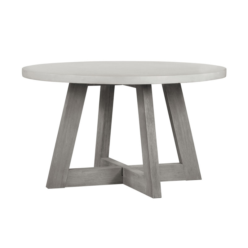 Round Grey Spray Concrete Top Dining Table with Brushed Acacia Base, 51"