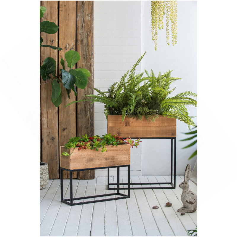 Ensemble de 2 boîtes en bois usagées avec support en fer noir