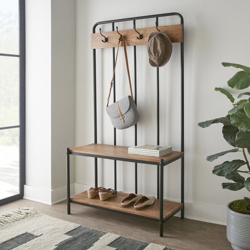 Arbre d'entrée Camino avec finition brun foncé, quatre crochets et deux tablettes pour les vestibules organisés