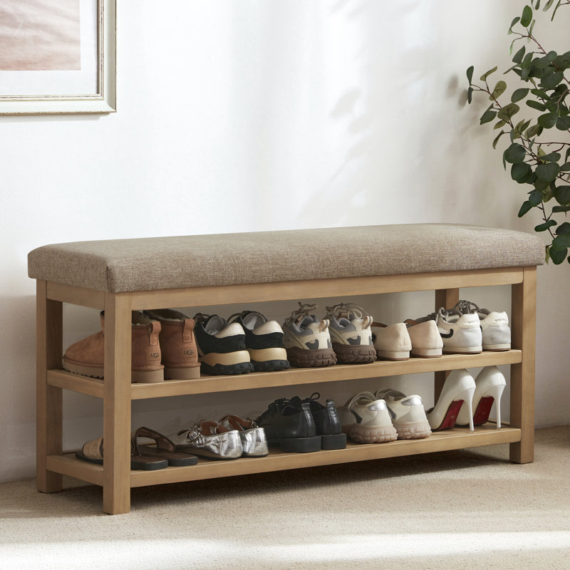 Banc de rangement pour chaussures rembourré Hahnville, H 21,3 po x l 46,1 po x P 13,8 po, Brun