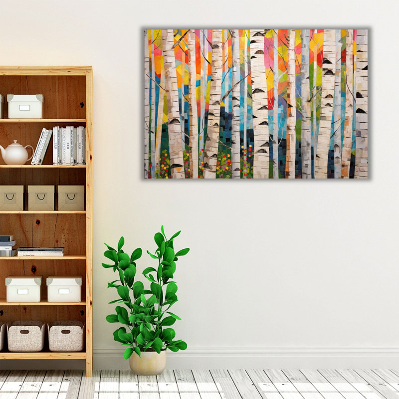 «Playful Birch Grove», art mural, H 24 po x l 36 po x P 1,25 po, Cadre flottant brun