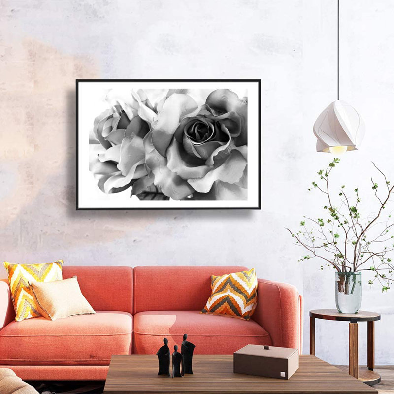 «Rose Flowers - Floater Frame», reproduction d'art sur toile, Toile encadrée noire, H 24 po x l 36 po x P 2 po