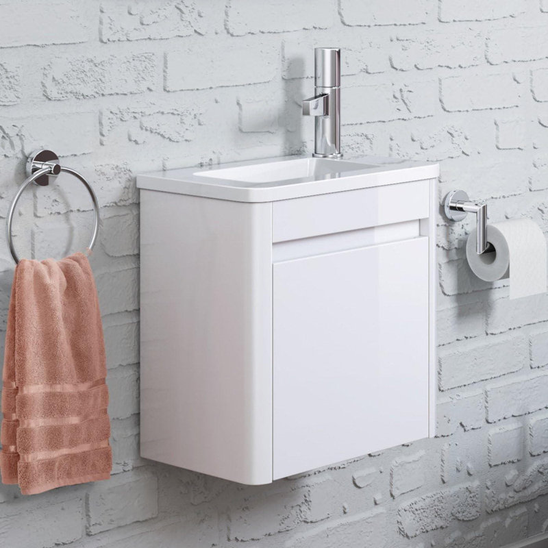 iBathUK Cloakroom Wall Hung Vanity Unit With Basin - Tap Hole