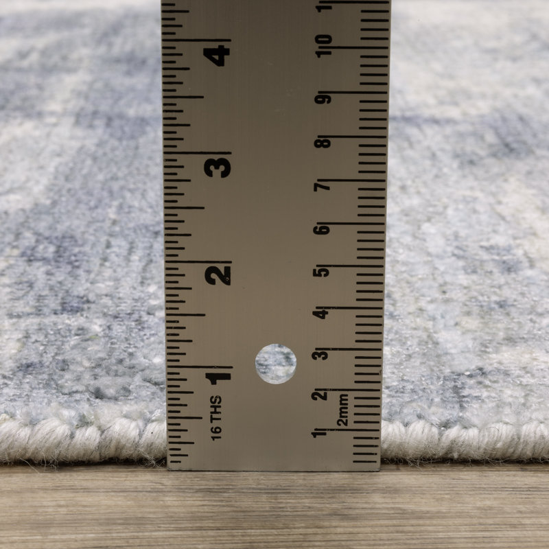 Michalski Textural Distressed Abstract Blue/ Ivory Hand-made Area Rug, Rectangle 8' x 10'