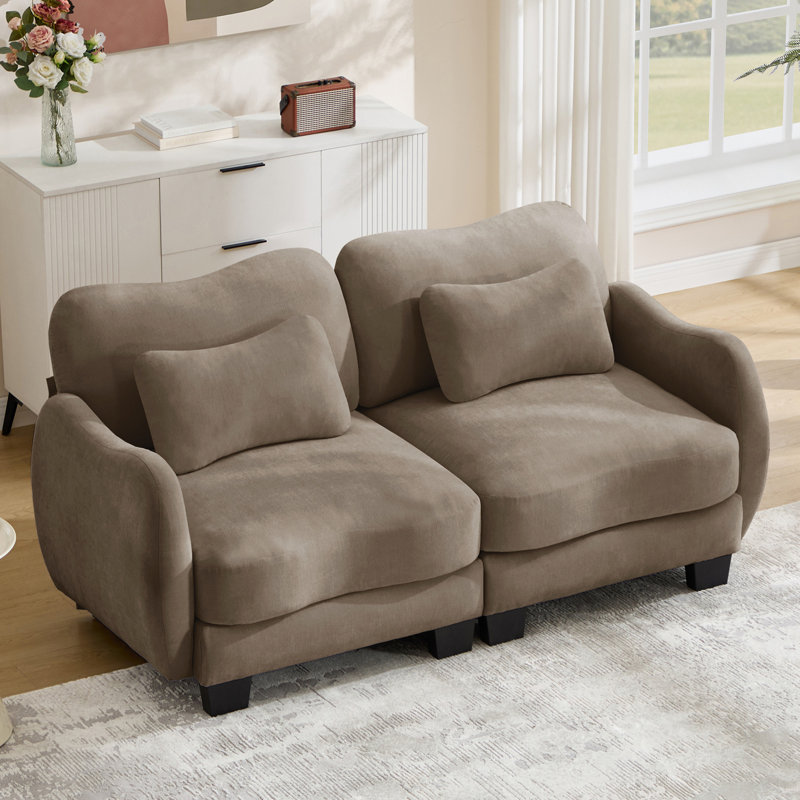 Canapé de soutien en chenille avec coussin de taille délicate, conception courbée, base et accoudoirs ergonomiques, coussin de soutien doux, assemblage facile pour le salon et la chambre à coucher, café