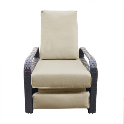 Outdoor Recliner, Automatic Adjustable Wicker Lounge Recliner Chair With Comfy Thicken Cushion, All Weather Aluminum Frame, Brown Wicker + Cushion