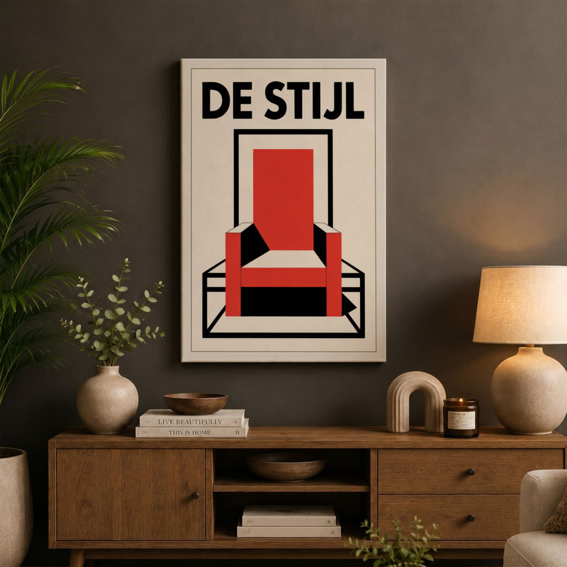 De Stijl Chair Geometric - Wrapped Canvas, 36x24 - 91.4 x 61.0 cm, Sage Border