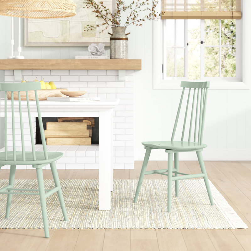 Alvie Modern Farmhouse Windsor Back Dining Chairs (Set of 2), Soft Mint