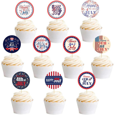 4Th Of July Cupcake Toppers USA Patriotic Party Picks Independence Day 2 Inch Decor 20-Pack