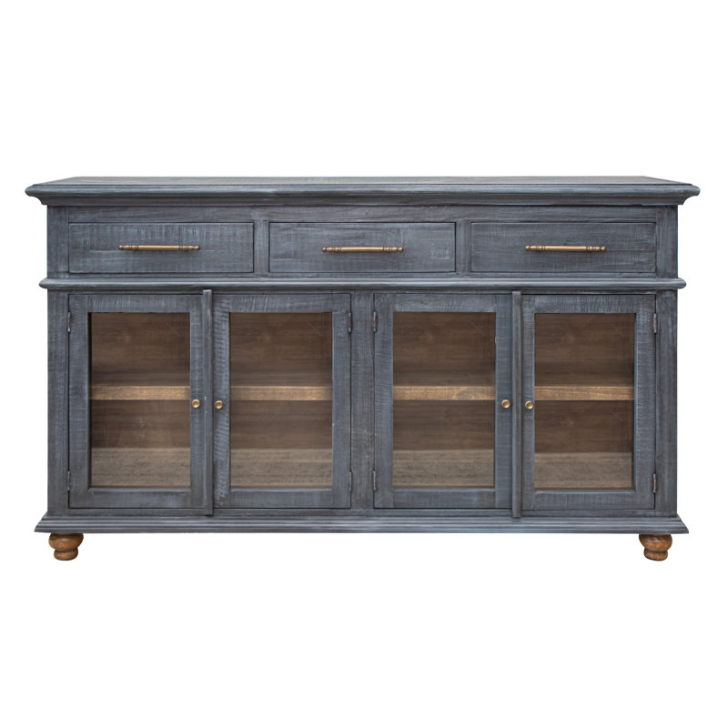 Console rétro à 3 tiroirs, 4 portes, finition bleue