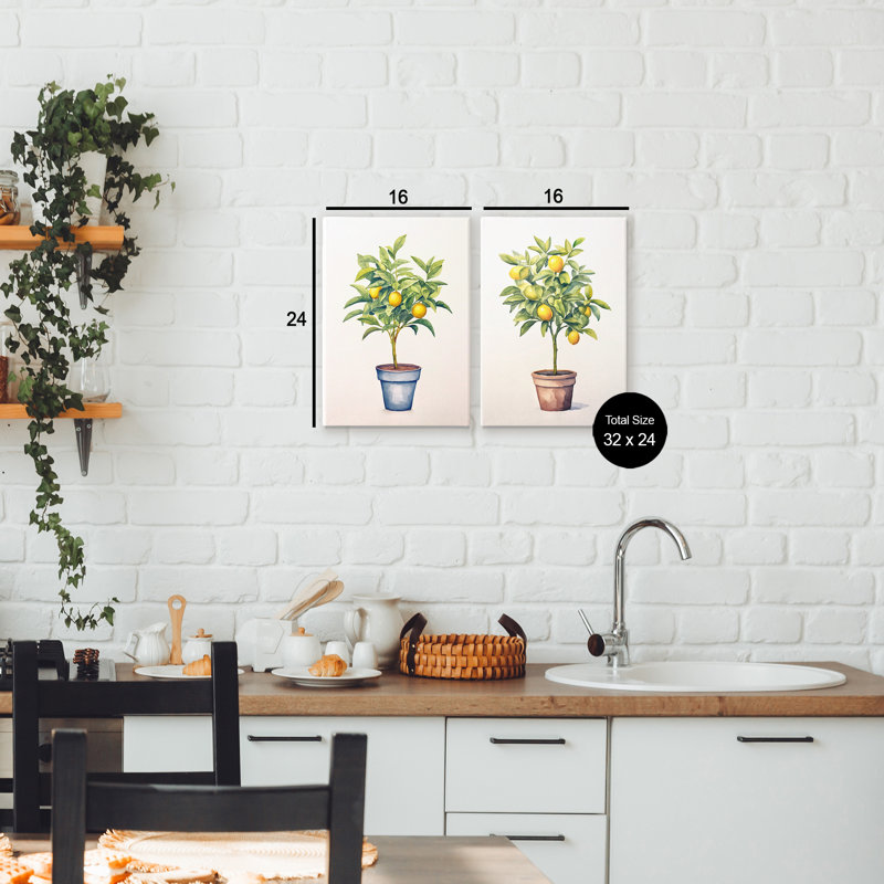 Ensemble de 2 toiles en pot d'agrumes et sérénade, design par Andrea Haase, H 24 po x l 16 po