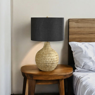 Teresa Black Shade & Brown Resin Metal Table Lamp, 24.45'' H X 14.81'' W X 14.7'' D