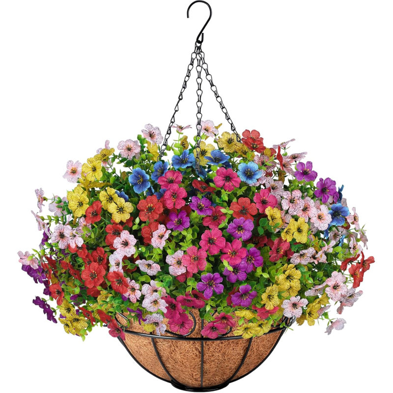 Fleurs artificielles suspendues avec panier