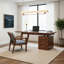 Bureau moderne en bois de noyer massif avec 3 tiroirs-36005086
