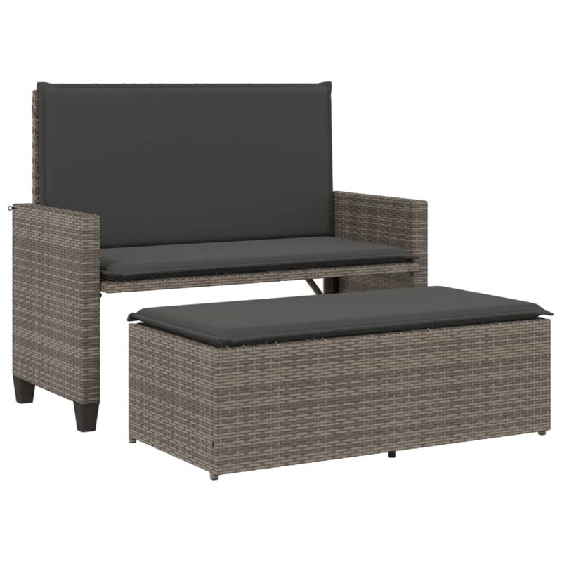 Banc de patio avec coussins et repose-pieds en polyester gris Latitude Run®