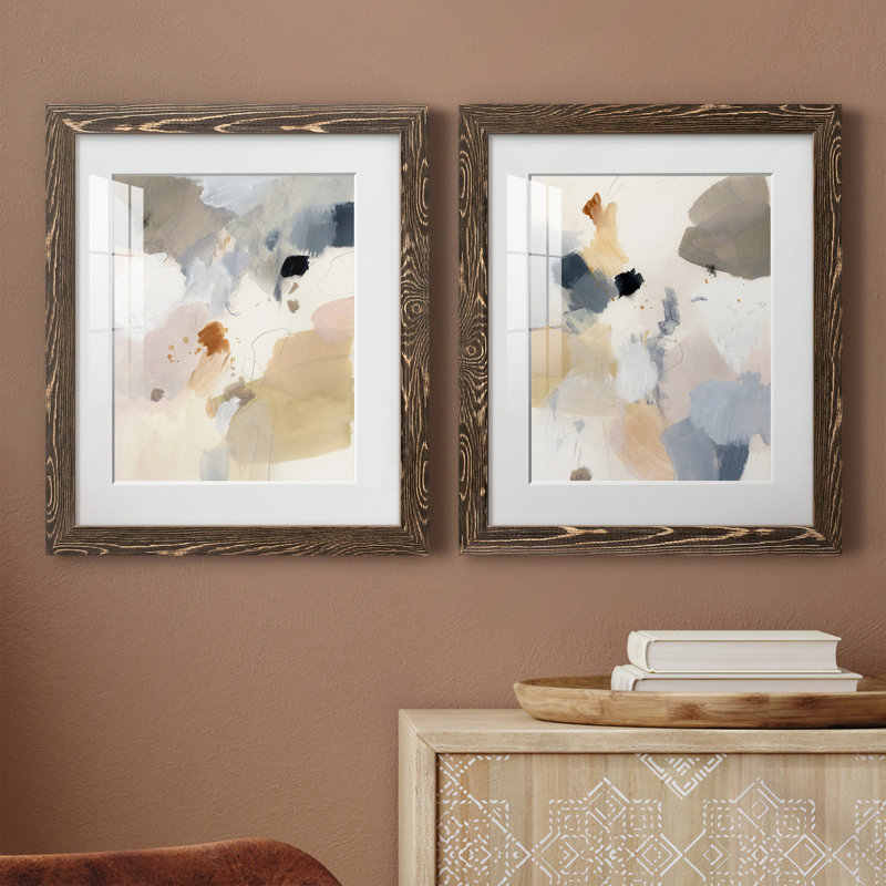 «Neutral Scrawl IPremium», reproduction d'art encadrée - prête à être accrochée, Papier, cadre noyer, Blanc