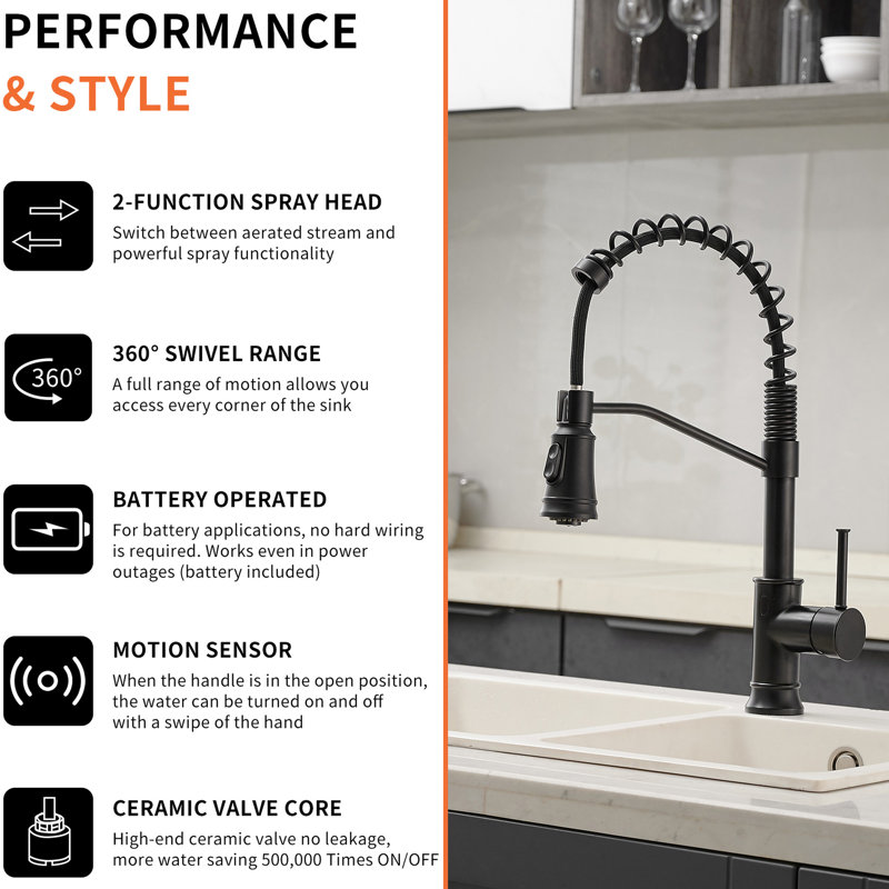 Touchless Automatic Smart Kitchen Faucet - Pull Down With Motion Sensor, Black Contemporary, Brass, Ceramic For Sink Sensor Activated, ,