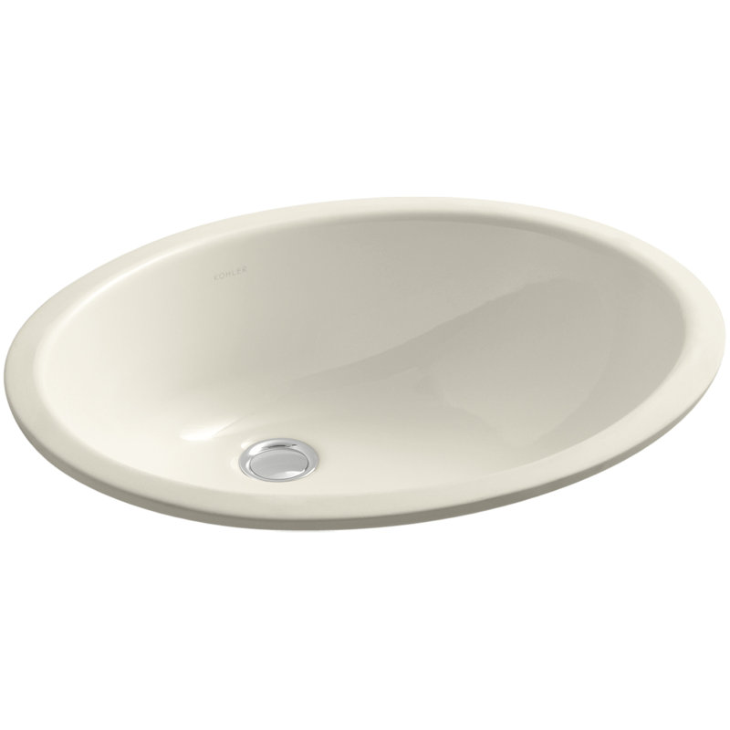 Lavabo de salle de bain ovale encastré en porcelaine vitrifiée Caxton®, Amande