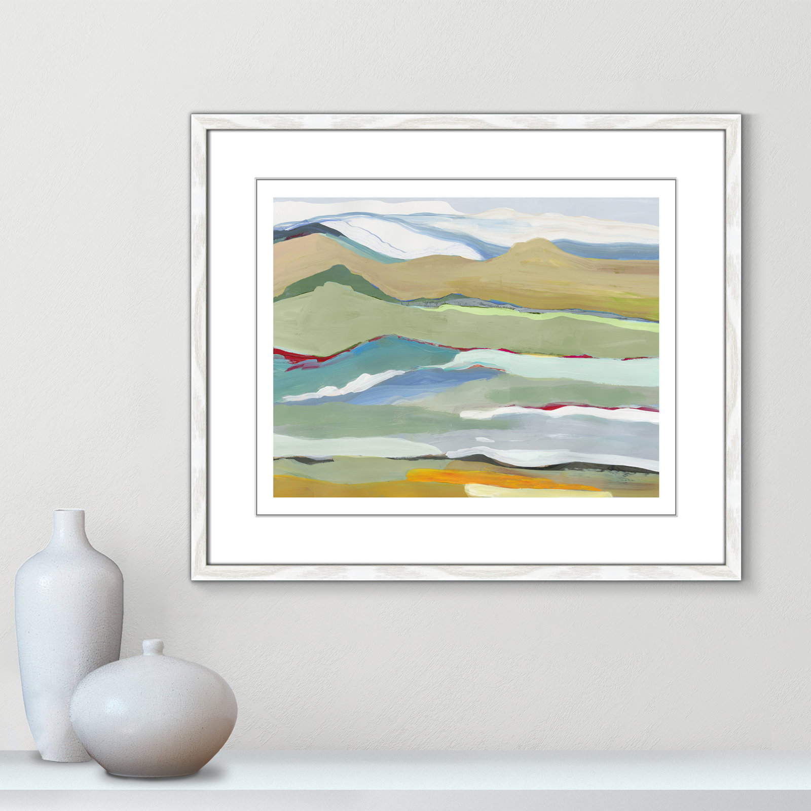 Dee "Goodbye Summer on the Hills" Painting, 21.5" H x 25.5" W x 0.75" D, White Wood Framed