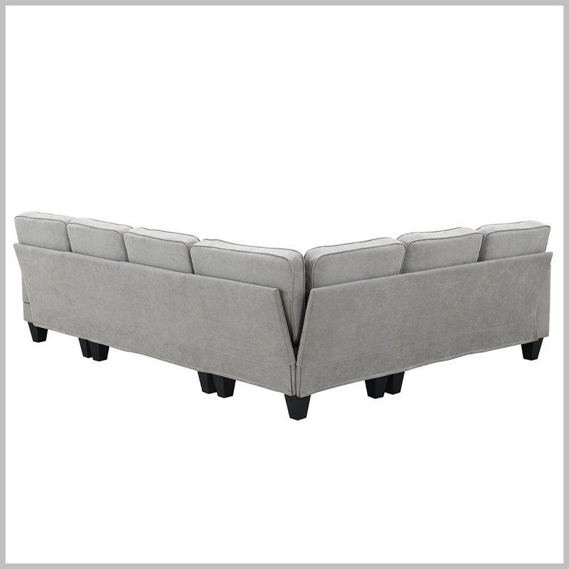 Upholstered U-Shaped Sectional Right Hand Facing, Light Gray 100% Polyester