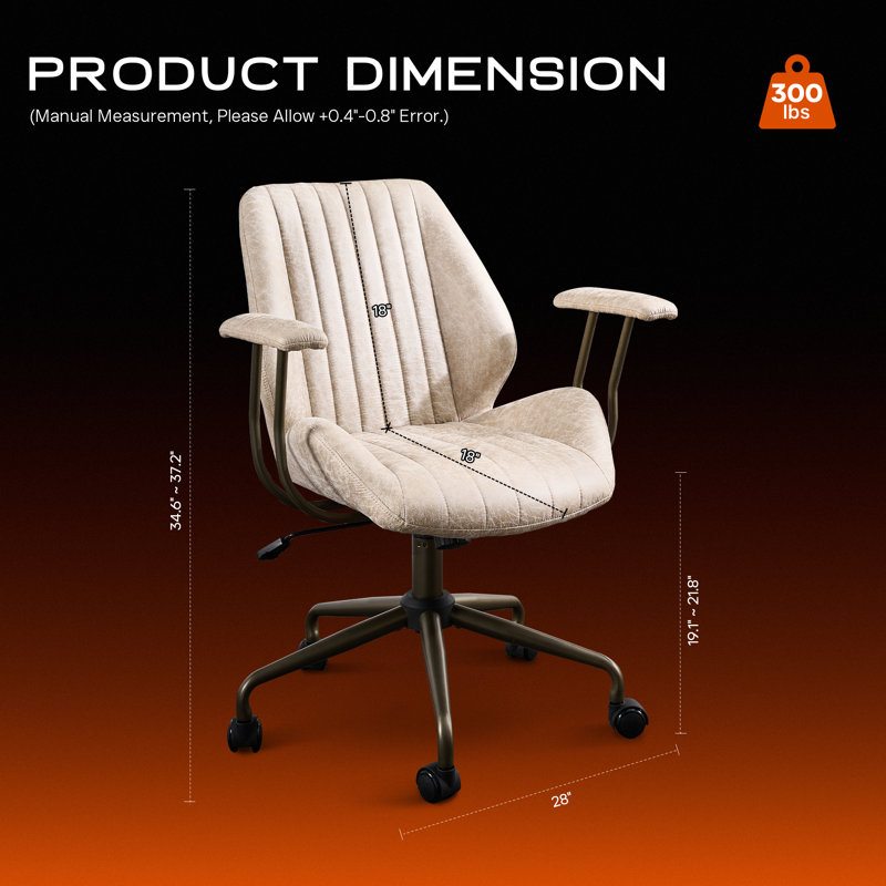 Ergonomic Swivel Task Chair With Adjustable Gas Lift, Beige
