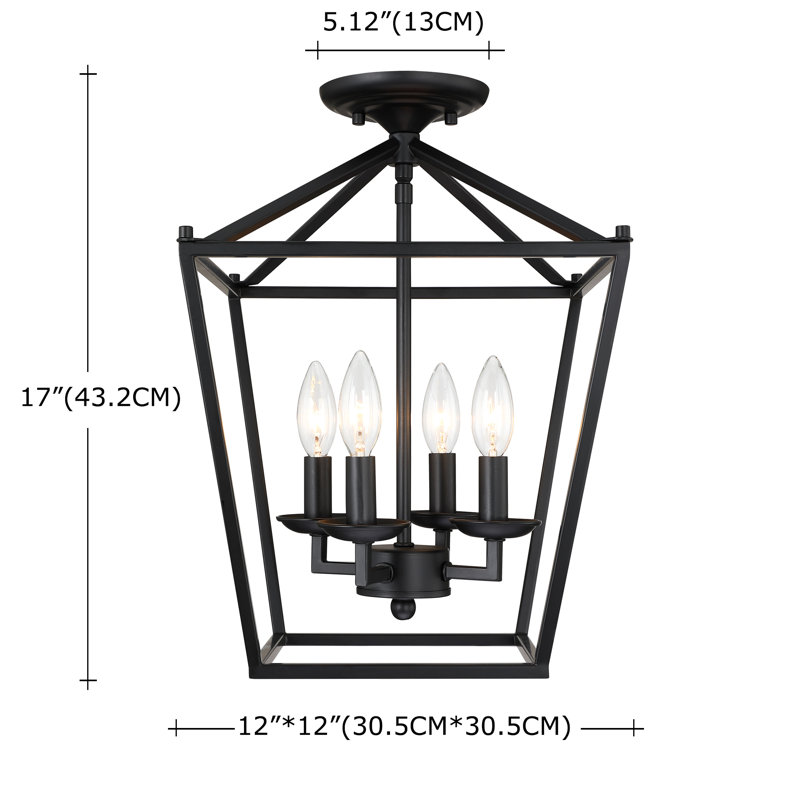 Plafonnier semi-encastré 4 lumières 17 po, Noir mat