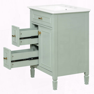 Meuble-lavabo moderne de 24 pouces avec lavabo en céramique et tiroir rabattable