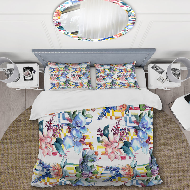 Multicolore bouquet de fleurs - ensemble de housse de couette floral - microfibre de polyester