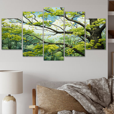 Sycamore vert arbre Serenade III - décoration murale sycomore arbre - 5 panneaux