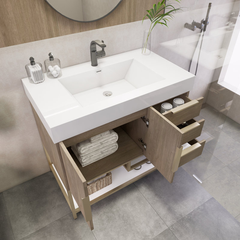 Ensemble de meuble-lavabo simple 35,4 po Maoz, Chêne clair