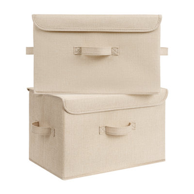 Fabric Large Storage Bins with Lids & Handles, Foldable Organizer Baskets for Home, Office, Closet, Set of 2