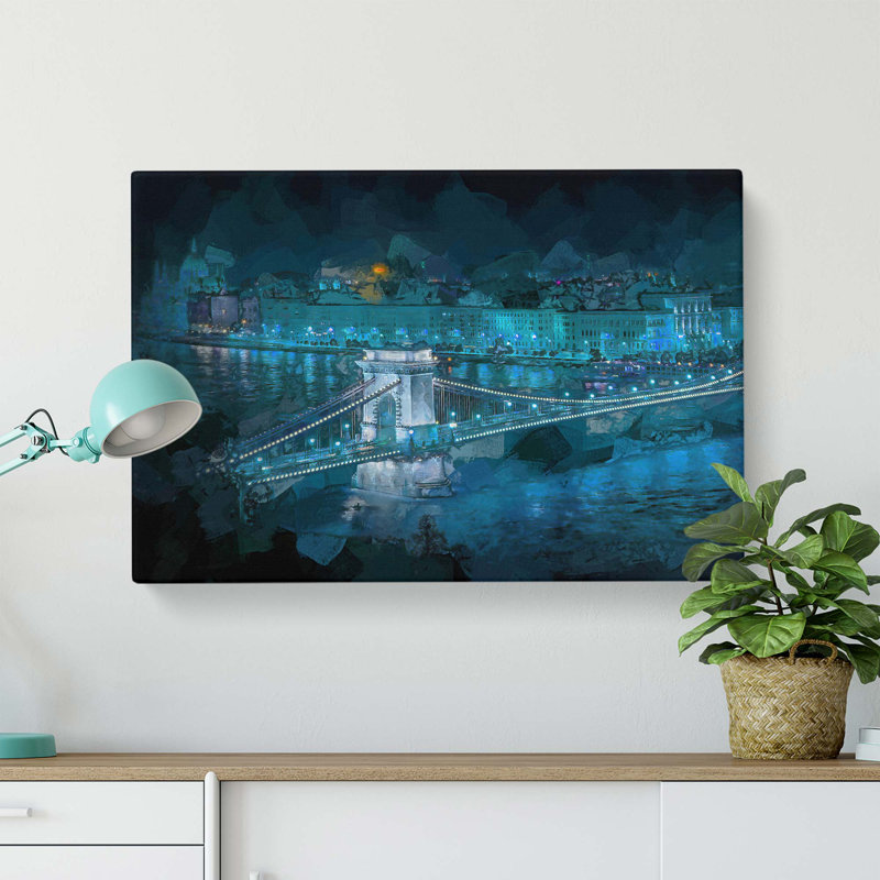 Chain Bridge In Budapest - No Frame - Wrapped Canvas, 76.2 cm H x 50.8 cm W