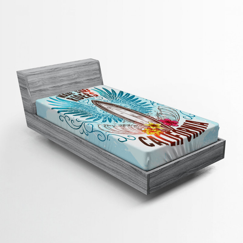 Blue Microfiber Twin XL Surf Print Fitted Sheet
