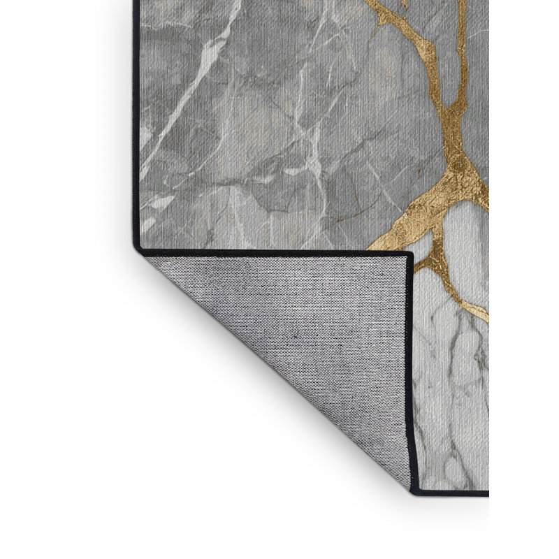 Machine Washable Black Area Rug, Rectangle 6' x 9'