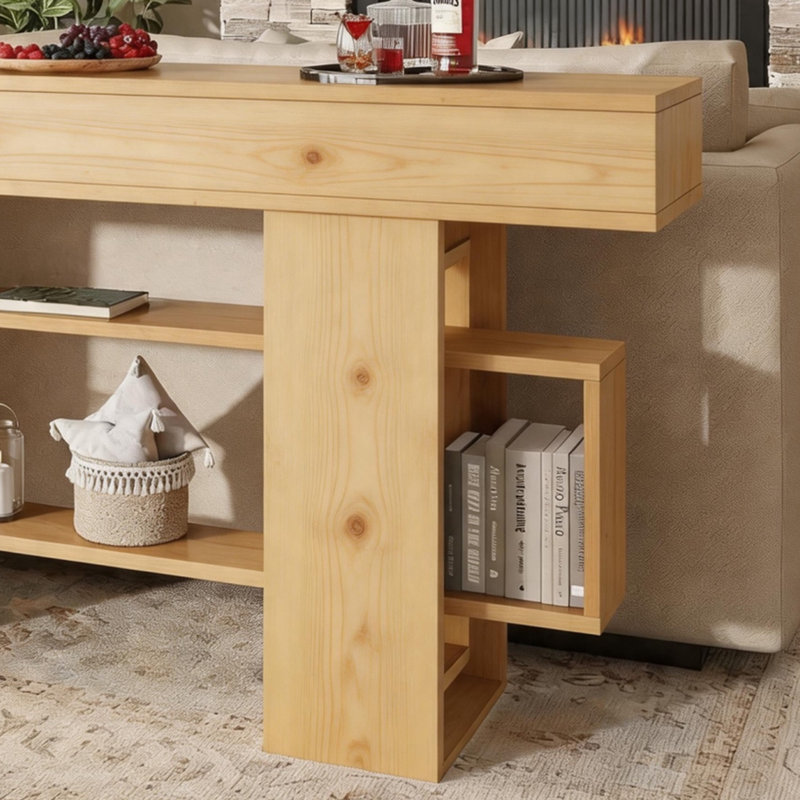 Console de style moderne en bois massif., 32.2" H x 62.9" W x 13.7" D, Natural Wood