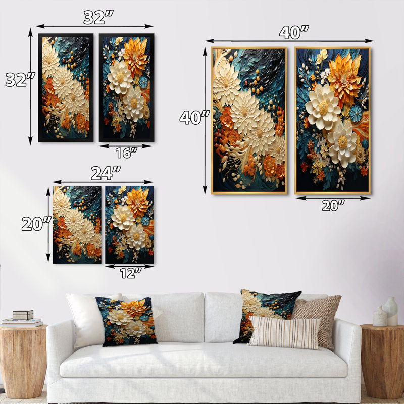 Tourbillon botanique orange sarcelle II - ensemble d'art mural abstrait de 2 art mural moderne pour la décoration intérieure