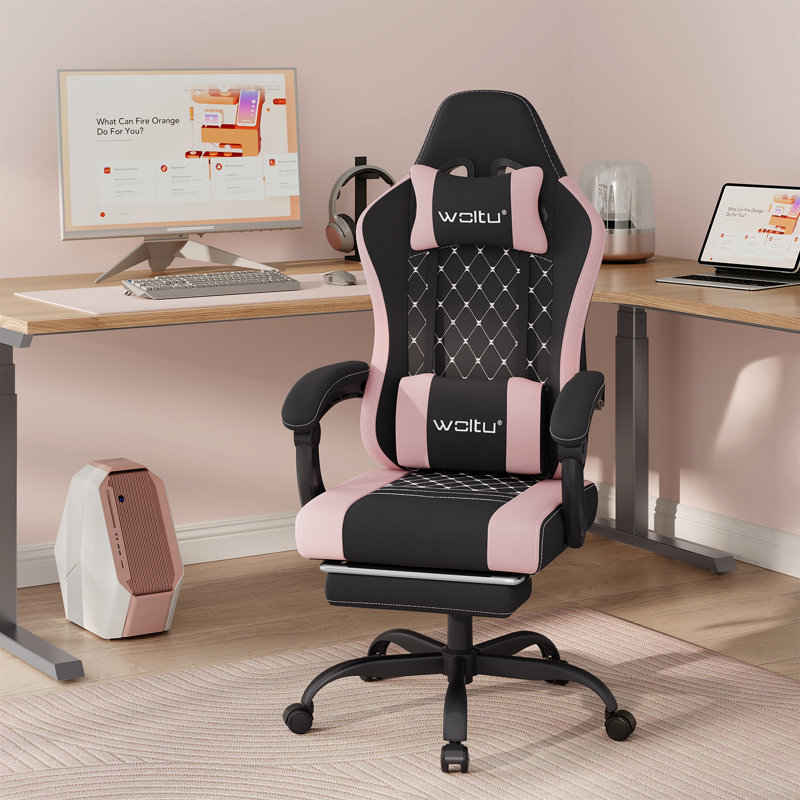 Gaming Chair With Pocket Spring Cushion, Massage Ergonomic Office Chair, Wide Padded Swivel Computer Chair With Massage Lumbar Pillow Footrest, 150kg Load, Mesh Fabric