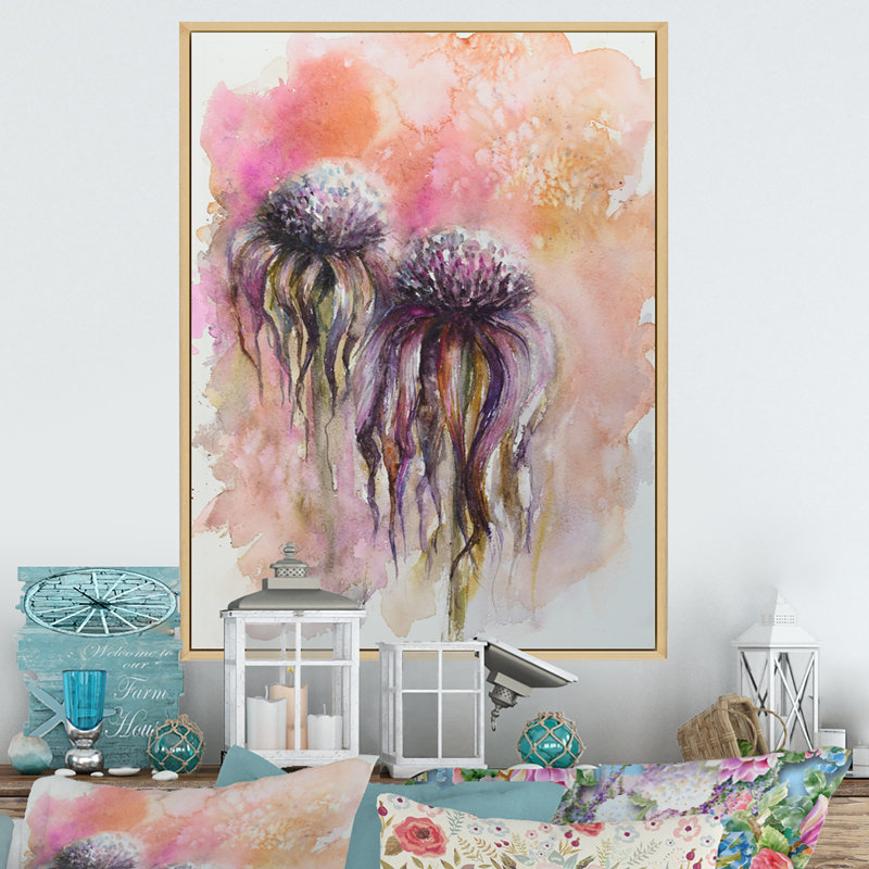 «Overblown Flowers Echinacée», reproduction sur toile, H 36 po x l 24 po x P 1 po, Cadre flottant brun