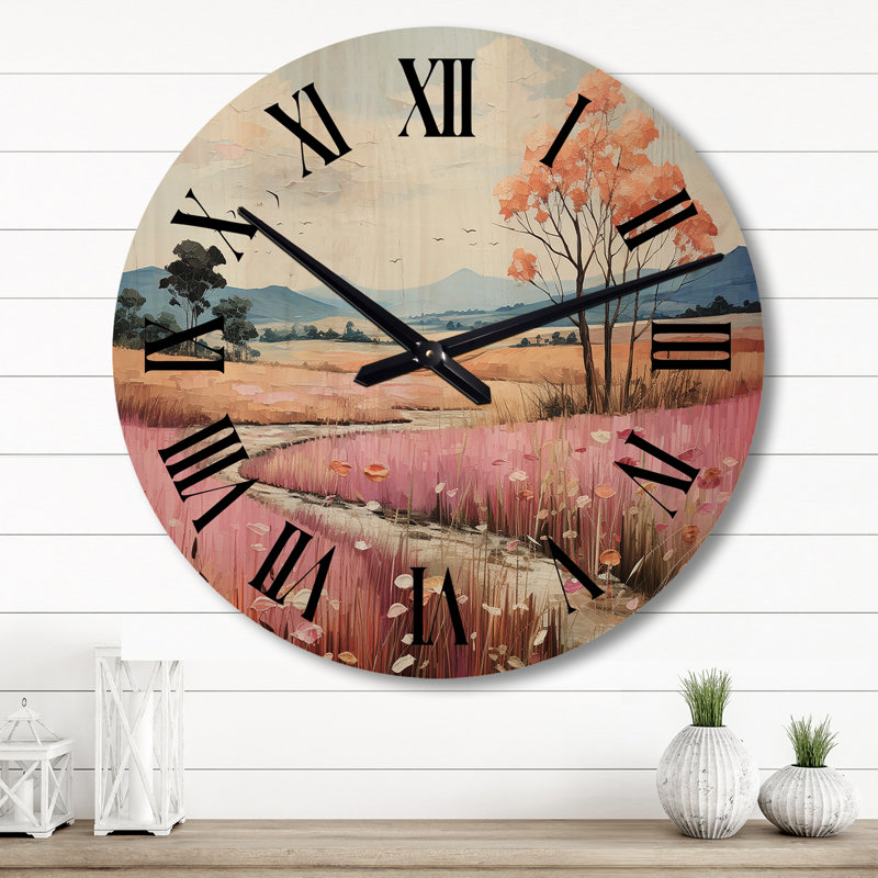 Horloge murale en bois campagne Pastel Hills Patchwork II, Grand
