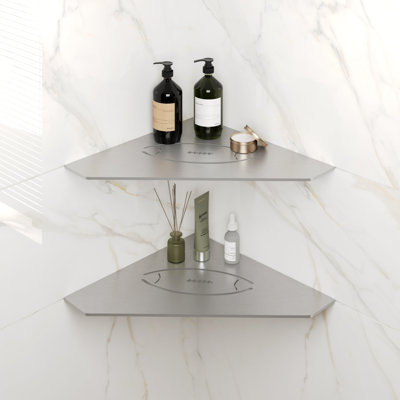  Paquet de 2 tablettes de douche encastrées en nickel brossé de 10 po, tablette flottante, tablettes de rangement en acier inoxydable 304 pour murs de salle de bain carrelés, sans perçage requis, diamant Rugby