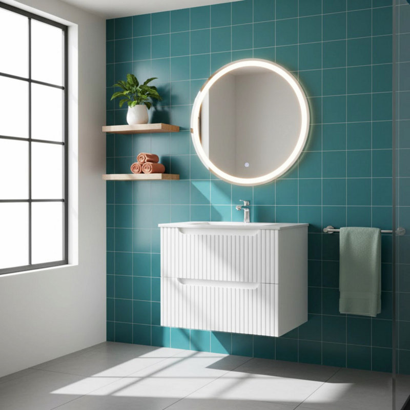 Meuble-lavabo mural avec lavabo, armoire de salle de bain flottante avec système de fermeture en douceur, 24", Blanc
