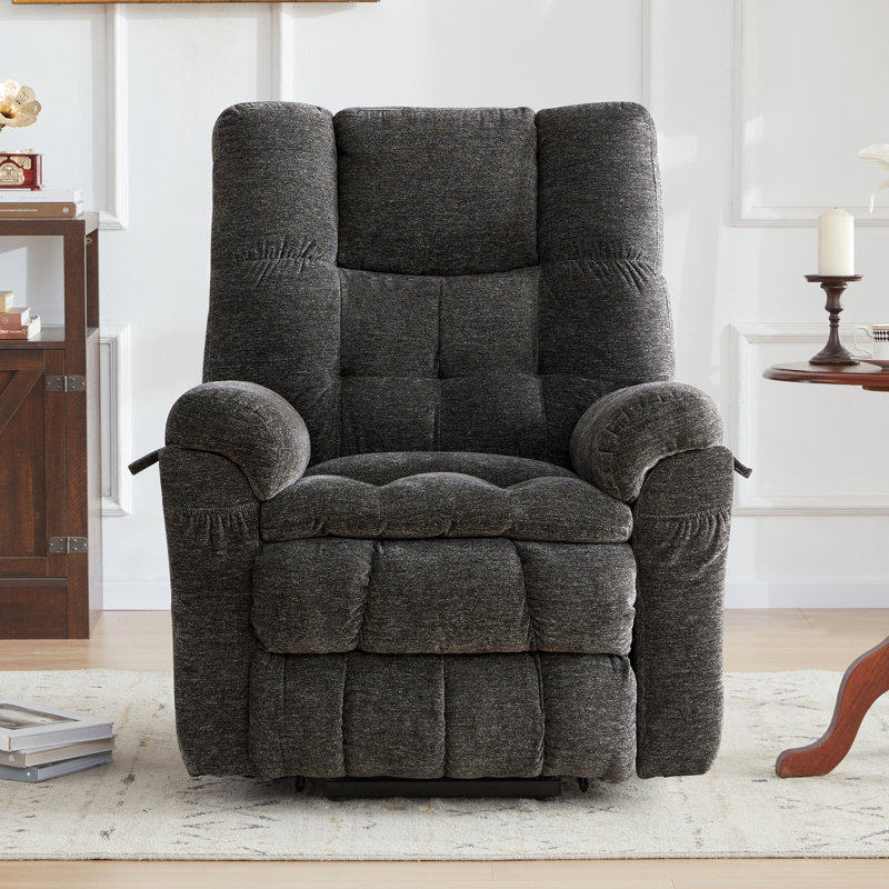 Wajeeh Upholstered Lift Assist Triple Motor Recliner with Massage Heat and Adjustable Headrest, Dark Gray