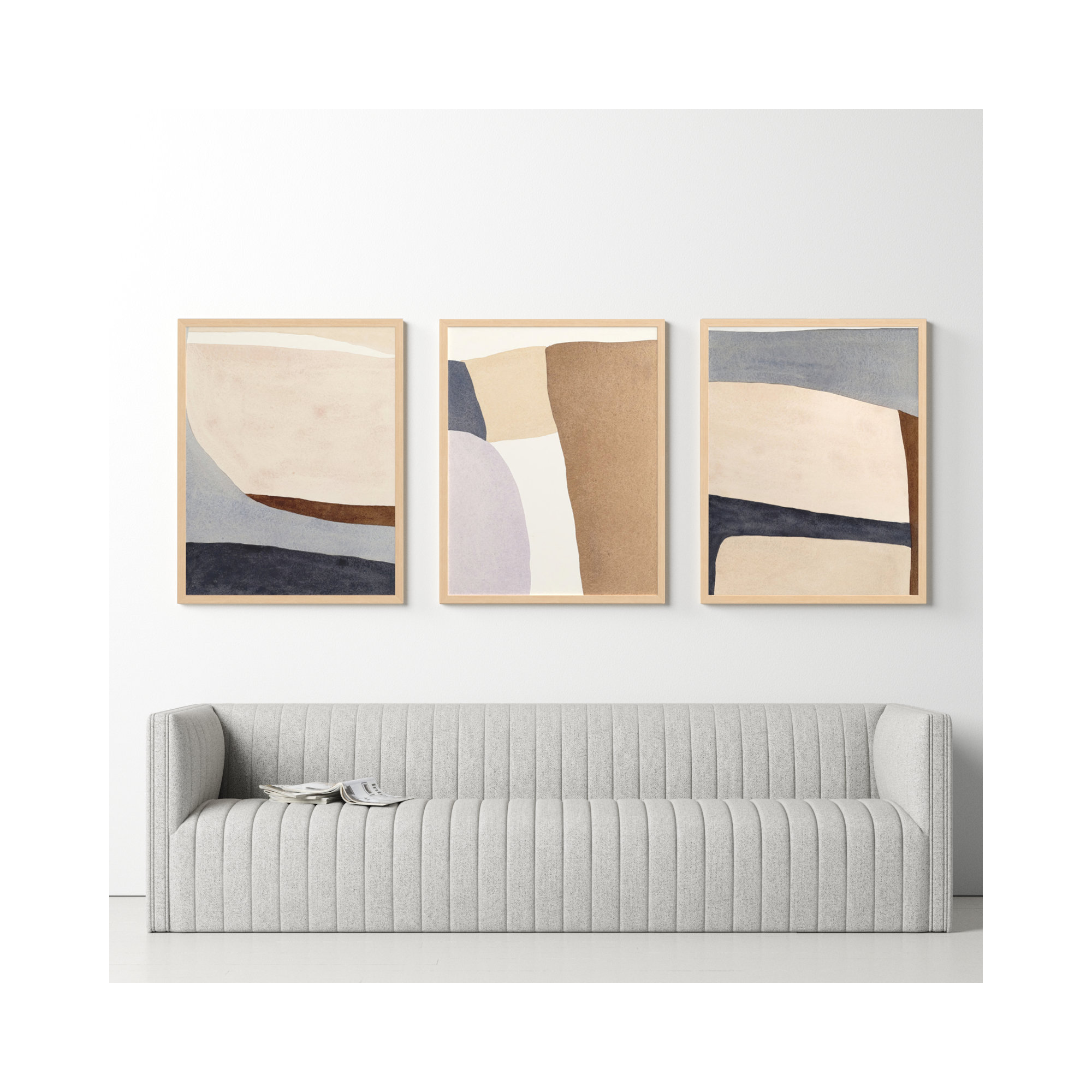Divided By 3 In Blue by Julia Balfour, 25" H x 60" W, Brown