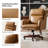 Heeg Traditional 42.5"H Genuine Leather Swivel Tilting Office Chair with Adjustable Headrest and Solid Wood Legs-1497906353
