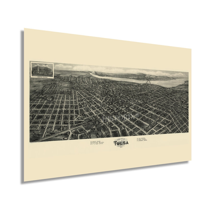 Carte de Tulsa, Oklahoma, en 1800, L 24 po x H 16 po